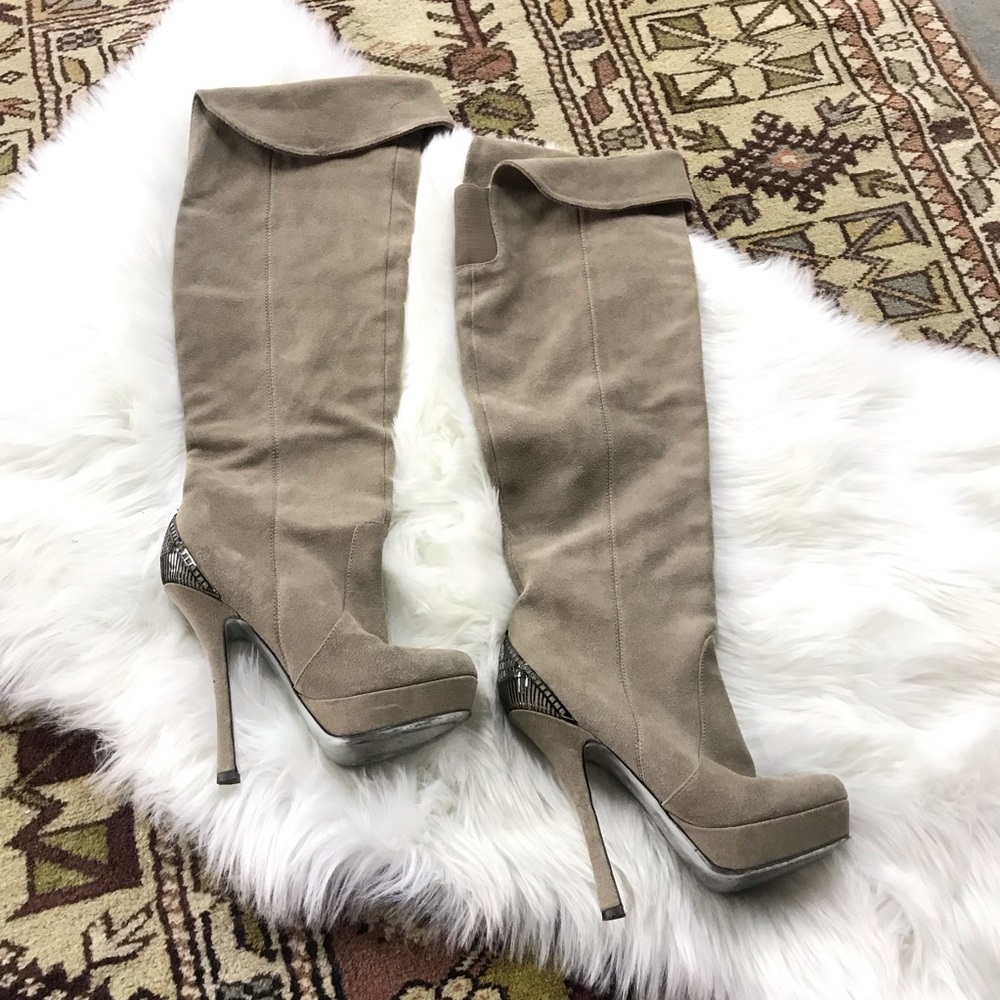 H by Halston Tan Suede Heel over the Knee Boots 7